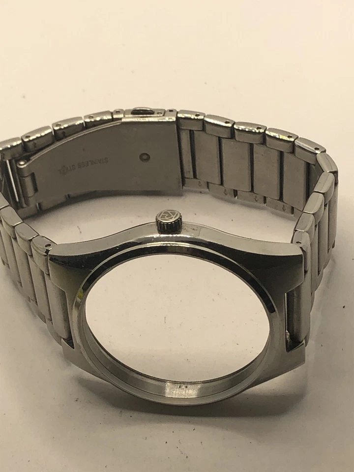 Piezas de reloj reliquia caja de 42 mm sin cristal correa de 20 mm con cierre tono plata GY322 Foto 3 de 4