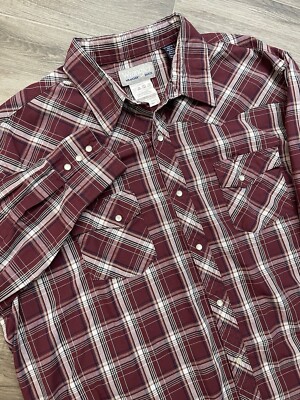 Wrangler Mens 2XL Red Plaid Pearl Snap Button Western Rancher Long Sleeve Shirt