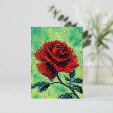 Red rose oil painting 6x8" Impasto on canvas small ORIGINAL wall art home decor