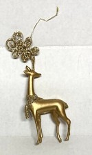 Glitter Deer Christmas Ornament Gold Tone 6 Inch Reindeer Holiday Decor