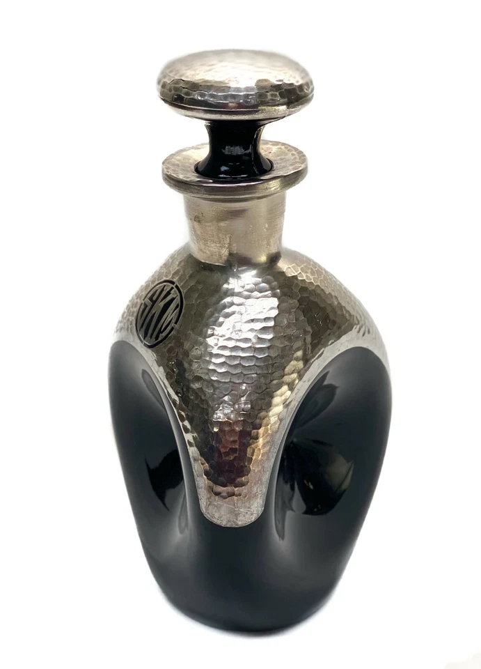 Jarra americana martillada a mano con superposición de plata ónix vidrio negro pellizcada  Foto 2 de 4