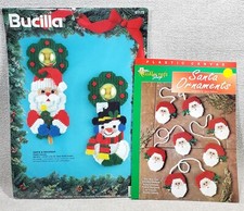 BUCILLA Santa  Snowman Plastic Canvas KIT 61172 Door Knob Covers  Ornaments