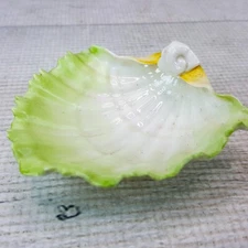 Antique Royal China Works Scallop Seashell Salt Cellar Dish Green White Delicate