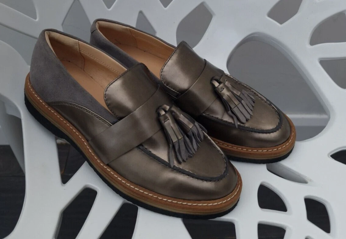 Scarpe mocassini Clarks Zante nappa taglia 6 5 40 NUOVI comodi argento