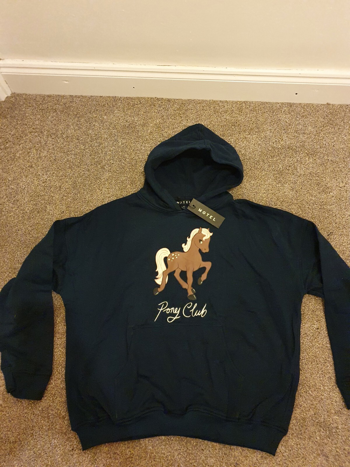 Felpa con cappuccio oversize da donna blu navy nuova Pony Club di Motel taglia XS