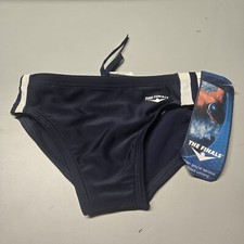 TYR The Finals Navy Blue/white Reactor Nylon Splice Racer Briefs, Boy Sz 24, NEW