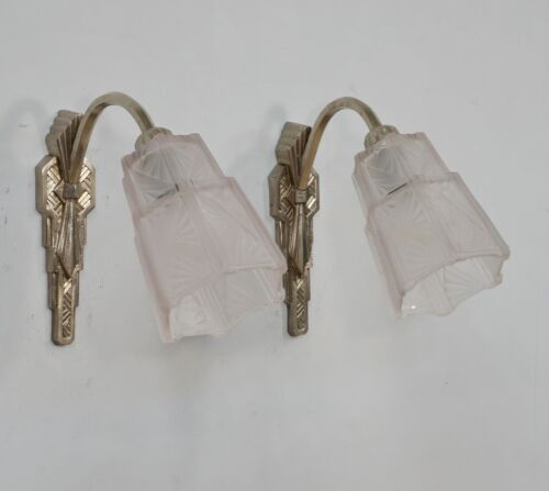 EJG : PAIR OF 1930 FRENCH ART DECO WALL SCONCES ........ lamp muller era France - Picture 3 of 9