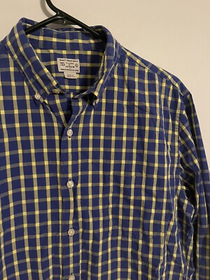 Lサイズ J.Crew 34637 Button Up Woven Long Sleeve Blue Yellow Plaid Shirt