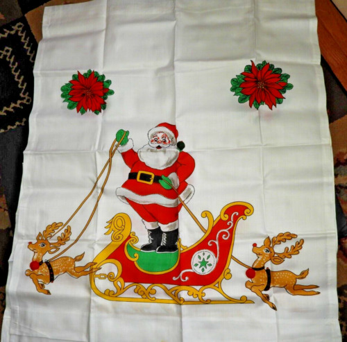 Vintage Santa Claus Reindeer Sleigh Cafe Curtains Panels Valances 1950´s Japan
