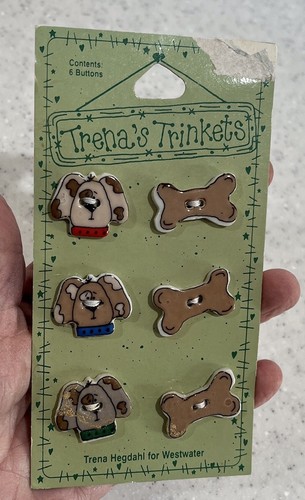 Vintage 1996 Trena's Schmuck Keramik Knöpfe Hund Gesichter & Knochen Trena Hegdahl - Bild 1 von 3