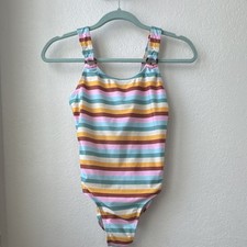 Wonder Nation Girls Plus One Piece Striped Swimsuit Multicolor L 10-12 52469