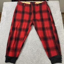 Mens Hunting Pants Vintage 1950s 1960s Wool Red Buffalo Plaid Thick Heavy 40x27