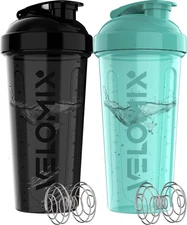 VELOMIX 28 oz Protein Shaker Bottles 2-Pack with Wire Whisk