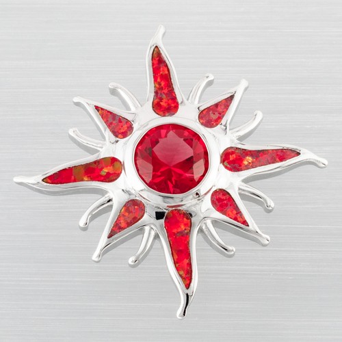 Starburst Simulated Ruby Red Fire Opal Silver Filled Jewelry Necklace Pendant