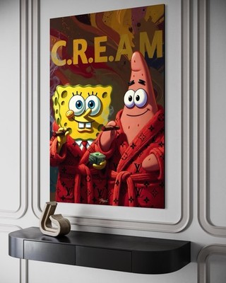 SpongeBob Schwammkopf Leinwand Bild Dekoration Pop-Art Geld Money Pop-Art