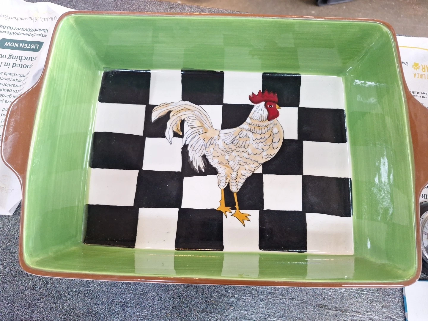 Home Essentials and Beyond: Checkerboard Rooster Collection Casserole Pan