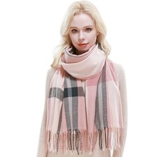 RIIQIICHY Plaid Scarf for Women Fall Winter Pashmina Pink/Pastel Pink/Grey