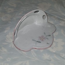 Vintage hand painted Soap Dish Toothbrush Holder scalloped edge flower rose