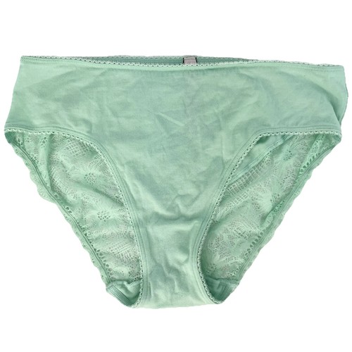Victoria Secret Hi-Leg Brief Panties Mint Green Sheer Lace Panel Cotton L