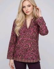 TORY BURCH Small (4-6) L/Sleeve Patterned Top