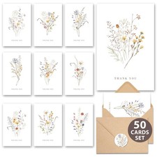 AUDREE Wildflower Thank You 3.5x5 inches, Pack 50 Cards