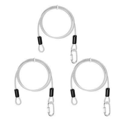 3Set 3/16'' Dia 3.3ft Security Steel Cable with Loops Clear + Quick Links