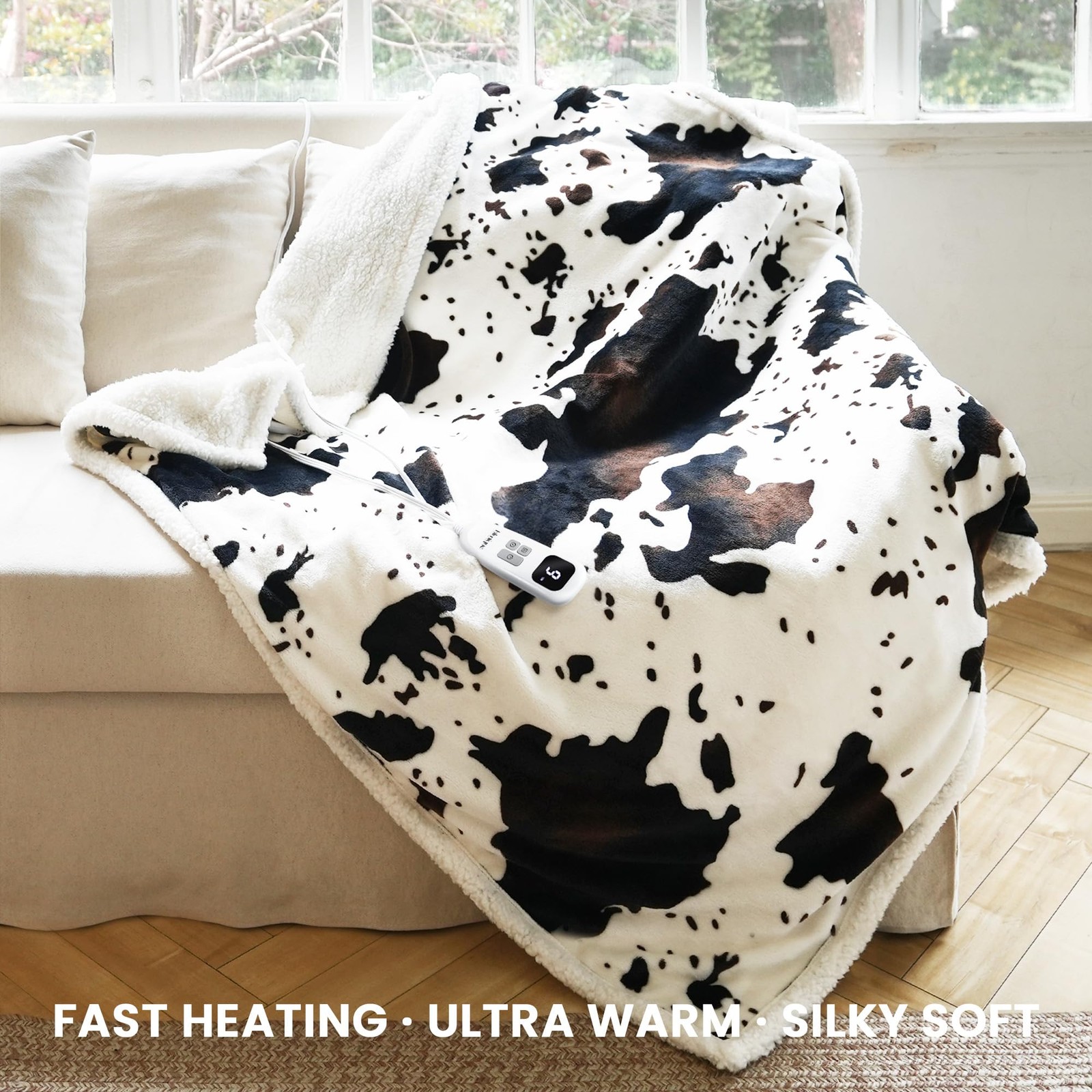 Cow Print Heated Throw Blanket Electric Blanket-Heating Blanket Throw with 10...