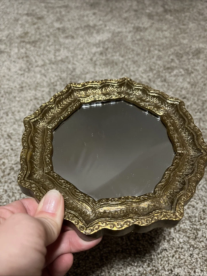 Vtg Small Hollywood Regency Octagon Goldtone Home Decor Mirrors - Image 4 of 4