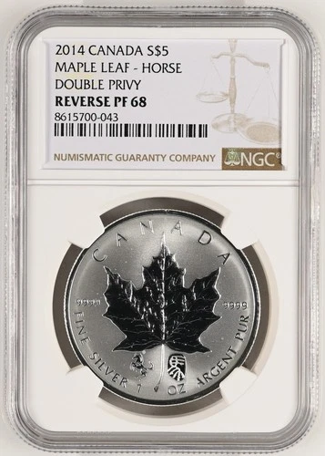 CANADA $5 2014 NGC PF68 Double Horse Privy Silver Maple Leaf Hieroglyphic