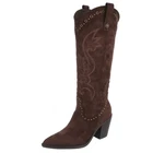 Ladies Studded Zip Up Cowboy Boots Ital Design 7618 in Brown