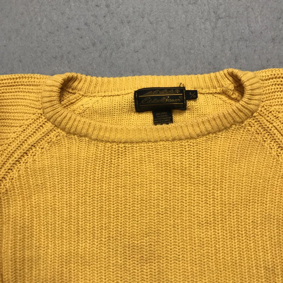 Sudadera DE COLECCIÓN Eddie Bauer Adulto Grande Amarilla Acanalada Pescador Cuello Redondo Años 90 Foto 2 de 4