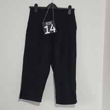 Women’s Black Cropped Trousers UK 14 Elastic Back Waist Smart Casual
