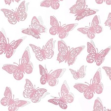 3D Butterfly Wall Decor Pink 72Pcs 3 Sizes Stickers Decals for Girls Kids Baby