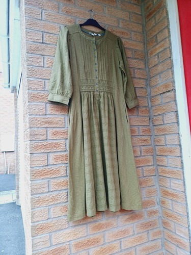 White Stuff Women’s Long Sleeve Jersey Round Neck Dress in Khaki Green Size 12 - Picture 3 of 13