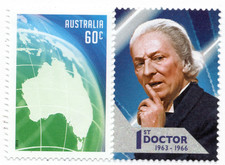 1st DR WHO - William Hartnell, attached to MNH AUSTRALIA MAP 60c stamp
