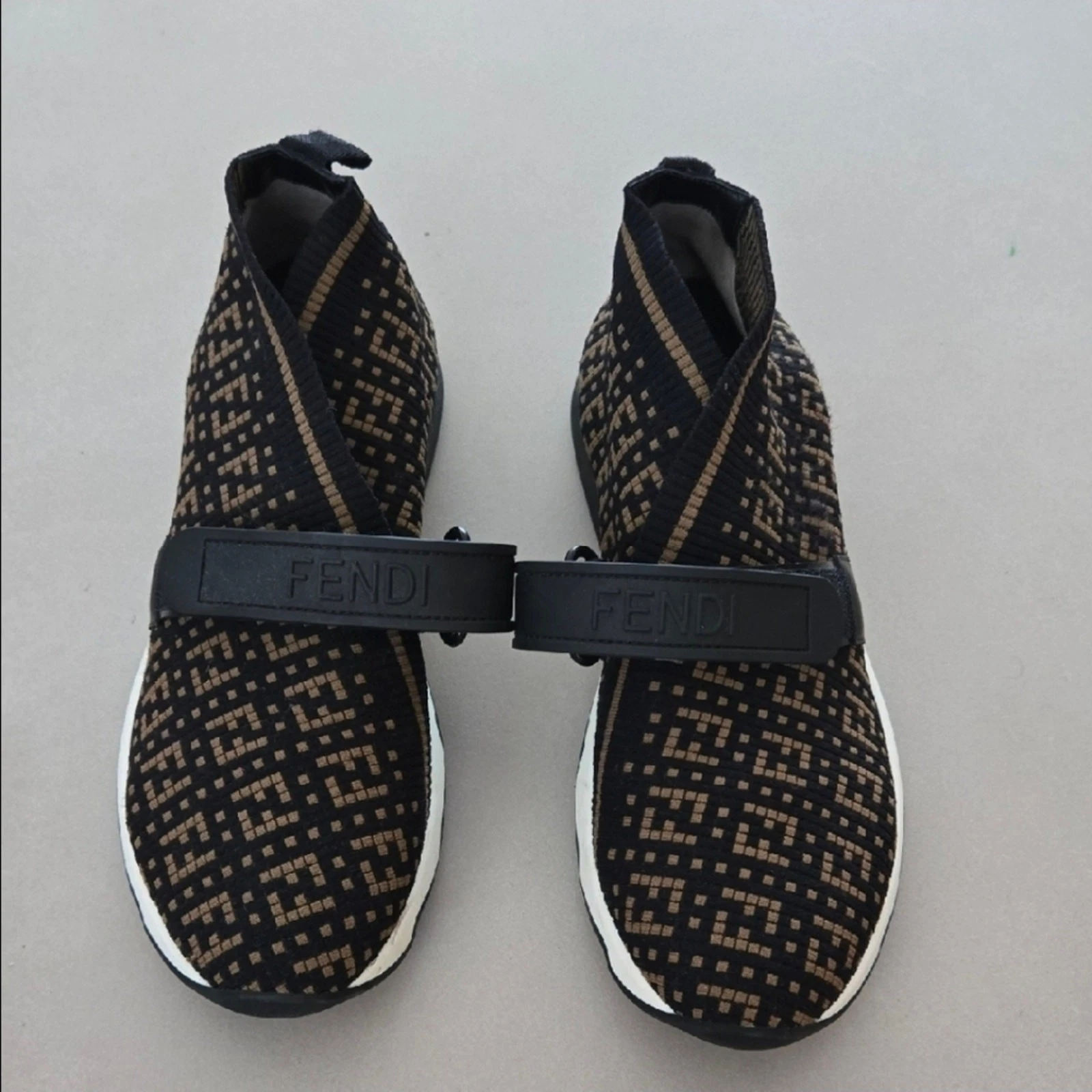 Fendi — Fendi Black and Brown Knit Logo Strap Sock Sneaker Size 38/8 US