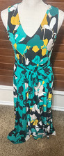 Calvin Klein Green Dress Career Floral Sleeveless Stretch Midi Tie belt sz XS