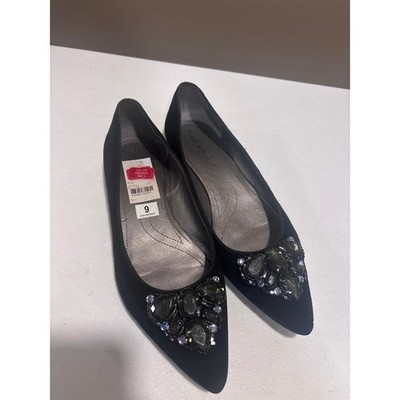 Tahari Michelle Black Suede Jewel Embellished Pointed Toe Flats Shoes Womens 9M