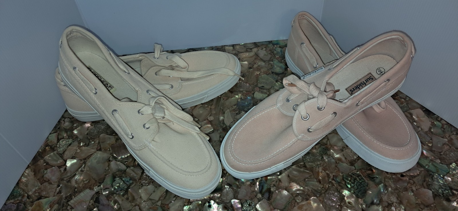 Lotto di 2 paia di scarpe da ginnastica Crest Boat Twill naturali taglia 10 5 Florsheim Surf