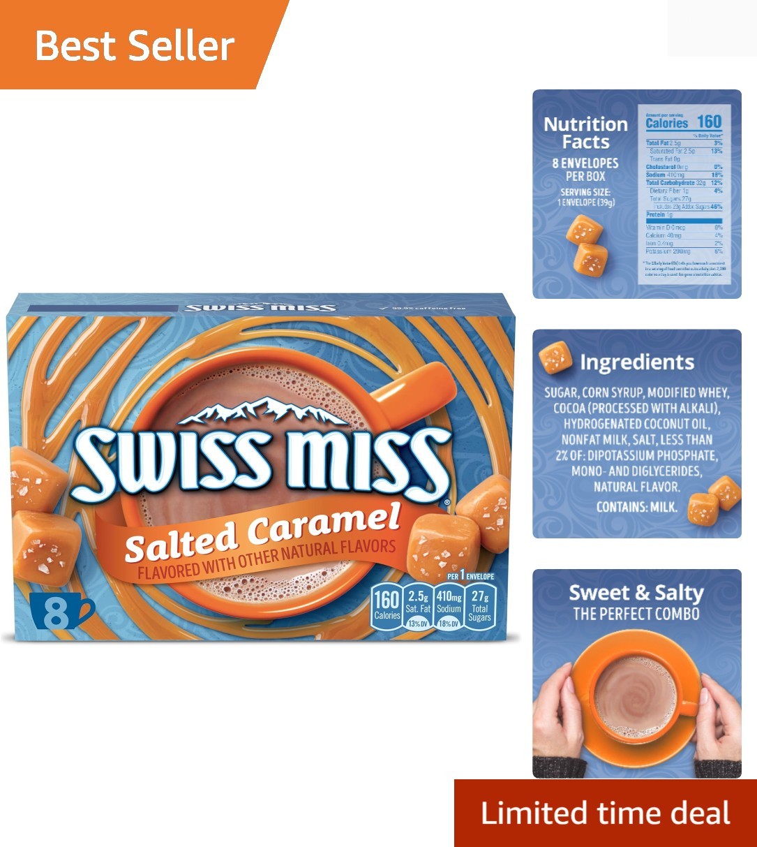 Gourmet Salted Caramel Flavored Hot Cocoa - 8 Individually Packaged Envelopes