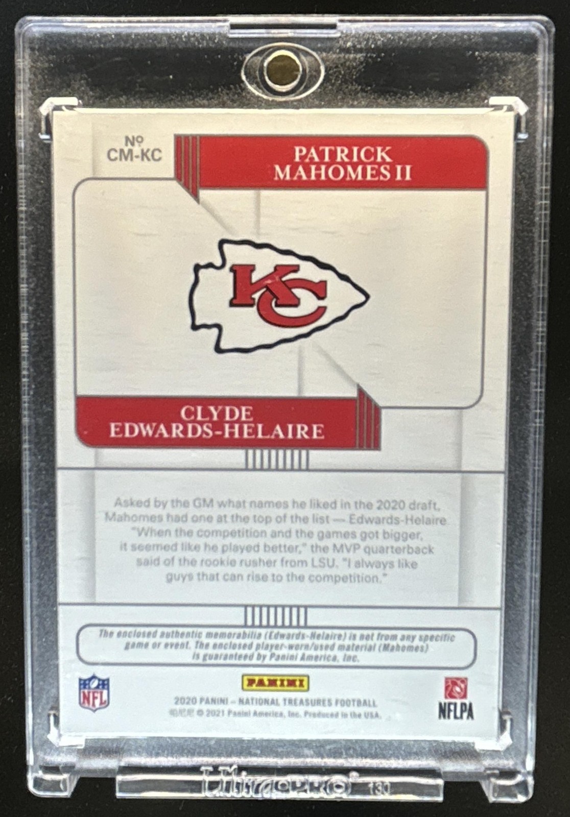 2020 National Treasures Edwards-Helaire Patrick Mahomes II Rookie Patch #/25 view 2