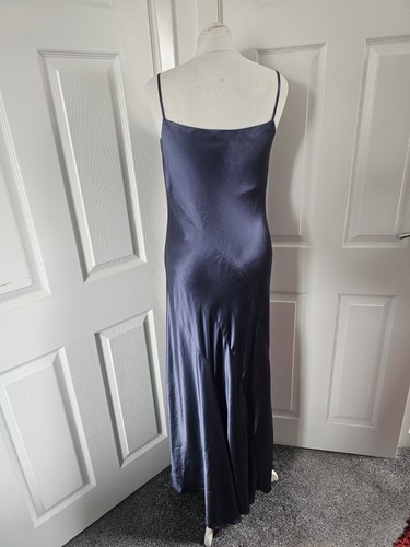 Maxi Vestido Sin Mangas Corte Sesgado Cuello Capucha Azul Monzón Talla 12 Reino Unido - Imagen 3 de 12