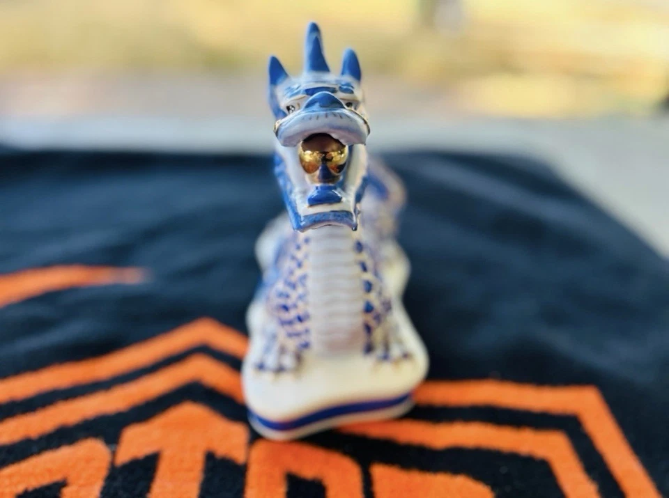 CHELSEA HOUSEBlue Dragon Porcelain Sculpture - Hand Painted with Metallic Gold - Image 4 of 4