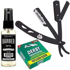 The Shave Factory Straight Edge Razor Kit (Black/Barber No4 Cologne 50ml / 100 D