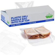 2000 Saddle Bags 6.5" X 6.25" – Clear Plastic Deli Flip Top Sandwich Saddle B...