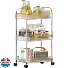 STARLATTA 3 Tier Rolling Cart with Wheels,Utility Trolley with Handle,Clear A
