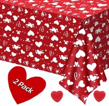 2 Pack Valentines Tablecloth Red Heart Valentines Table Cloth Plastic Disposable