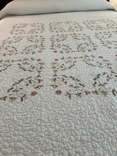 Peking Handicrafted Floral & Vine Embroidered Quilt 90" x 110" - 100% Cotton