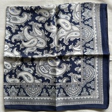 Vintage Blue White Silk Scarf Paisley Flourish Pattern Classic Neckerchief 20"