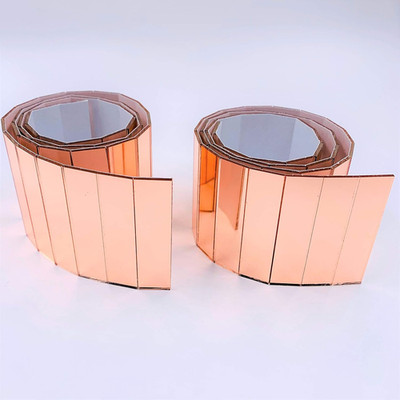 Set of 2 Adhesive Mirror Tile Row Rose Gold Real Glass Rectangular Mirror Sticke